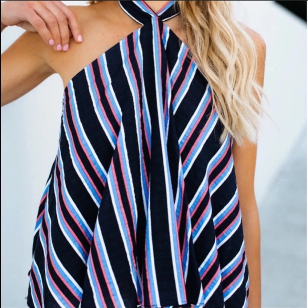 Navy stripe halter top NWT medium